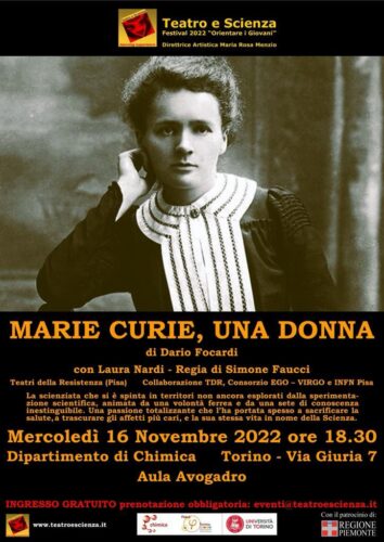Scopri di più sull'articolo Marie Curie 16 Novembre 2022, Festival Teatro e Scienza di Torino